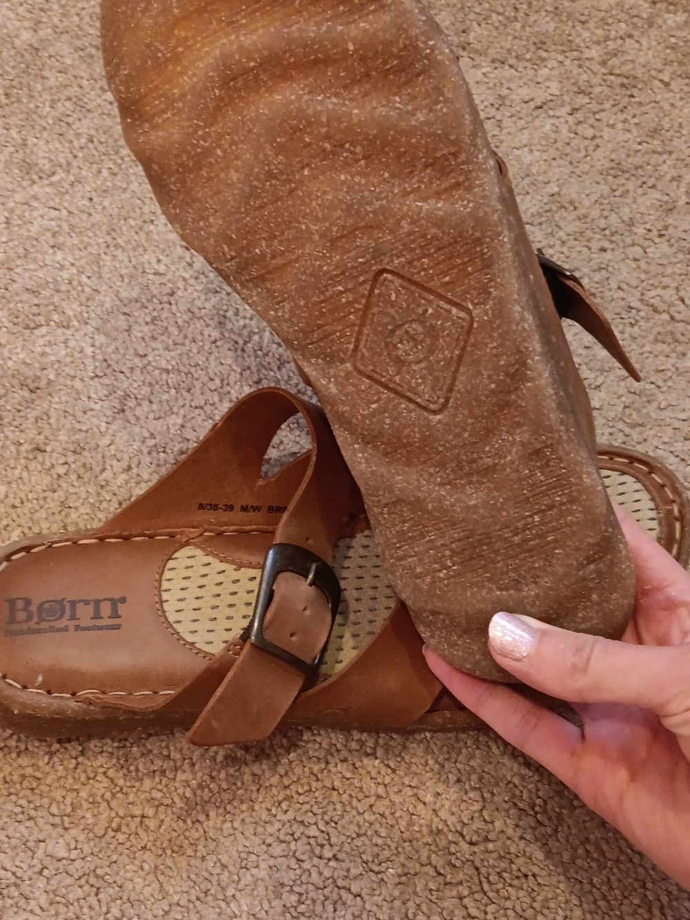 Born Women's Tan Leather Slide Sandals with Buckle - Picture 6 of 8